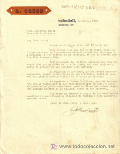 Cartas comerciales: SABADELL. 1932. CARTA COMERCIAL DE A. CASAS. - Foto 1