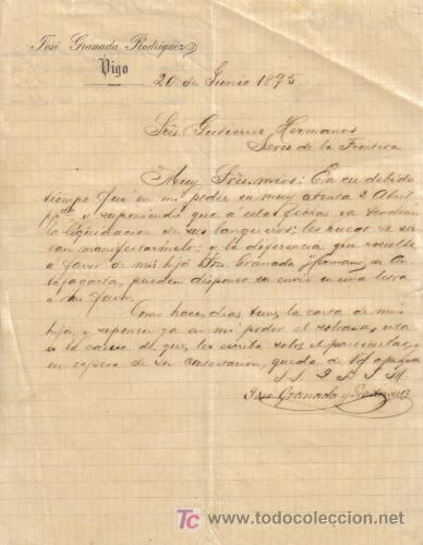 Cartas comerciales: VIGO. 1875. CARTA COMERCIAL DE JOSE GRANADA RODRIGUEZ.