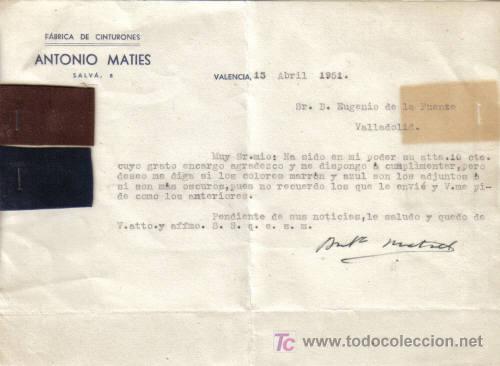 Cartas comerciales: VALENCIA. 1951. CARTA COMERCIAL DE FABRICA DE CINTURONES. ANTONIO MATIES.