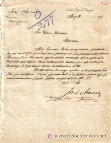 Cartas comerciales: BARCELONA. 1897. CARTA COMERCIAL DE JOSE ACEVEDO.