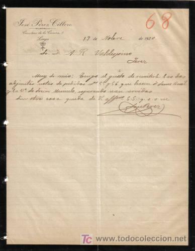 Gesch&auml;ftsbriefe: LUGO. 1920. CARTA COMERCIAL DE JOSE PEREZ CILLERO.