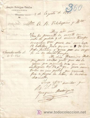 Gesch&auml;ftsbriefe: MONESTERIO ( BADAJOZ). 1920. CARTA COMERCIAL DE COMISIONISTA. JOAQUIN RODRIGUEZ CABALLOS.