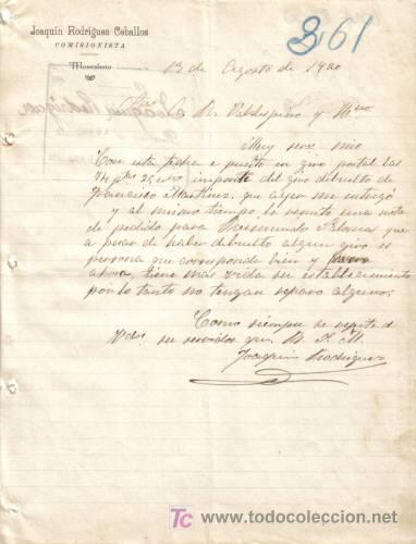 Gesch&auml;ftsbriefe: MONESTERIO ( BADAJOZ). 1920. CARTA COMERCIAL DE COMISIONISTA. JOAQUIN RODRIGUEZ CABALLOS.