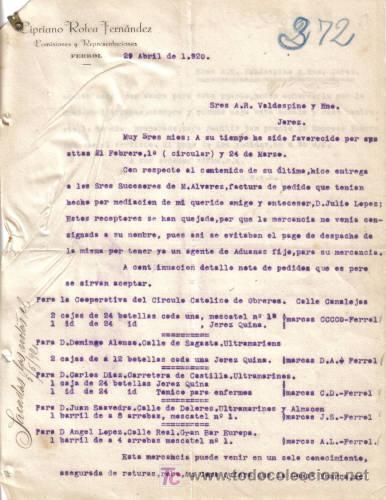 Gesch&auml;ftsbriefe: FERROL. 1920. CARTA COMERCIAL DE COMISIONES Y REPRESENTACIONES. CIPRIANO ROTEA FERNANDEZ.