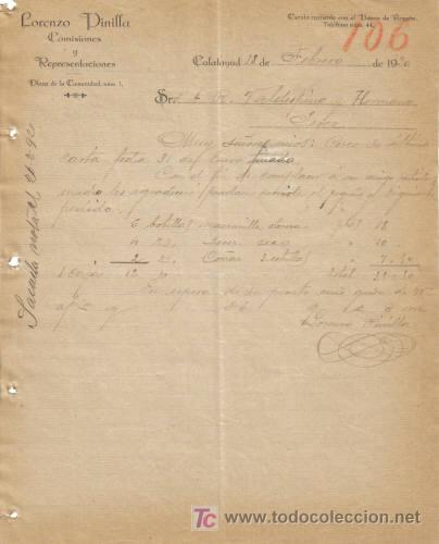 Gesch&auml;ftsbriefe: CALATAYUD. 1920. CARTA COMERCIAL DE COMISIONES Y REPRESENTACIONES. LORENZO PINILLA.