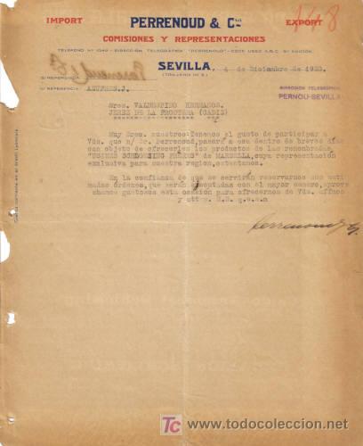 Gesch&auml;ftsbriefe: SEVILLA. 1920. CARTA COMERCIAL DE COMISIONES Y REPRESENTACIONES. PERRENOUD Y CIA.
