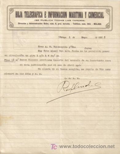 Gesch&auml;ftsbriefe: MALAGA. 1928. CARTA COMERCIAL DE HOJA TELEGRAFICA E INFORMACION MARITIMA Y COMERCIAL..