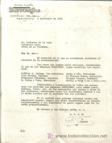 Gesch&auml;ftsbriefe: BARCELONA. 1925. CARTA COMERCIAL DE MANUEL CALLEJA. BURROUGHS.