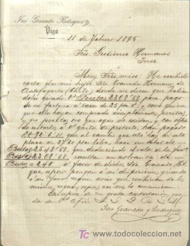 Cartas comerciales: VIGO. 1895. CARTA COMERCIAL DE JOSE GRANADA RODRIGUEZ.