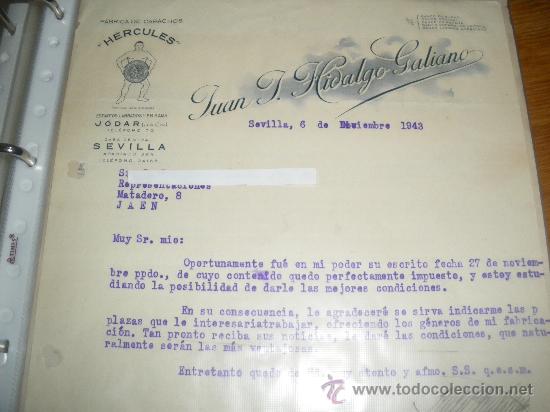 Cartas comerciales: HERCULES, FABRICA DE CAPACHOS. JUAN JOSE HIDALGO GALIANO. SEVILLA Y JODAR JAEN 1943.
