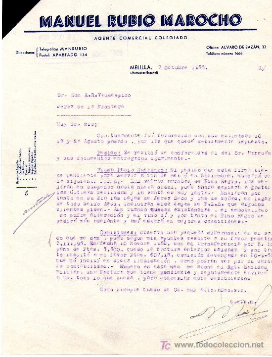 Cartas comerciais: MELILLA(MARRUECOS ESPA&Ntilde;OL), 7 DE OCTUBRE DE 1955. CARTA COMERCIAL MANUEL RUBIO MAROCHO