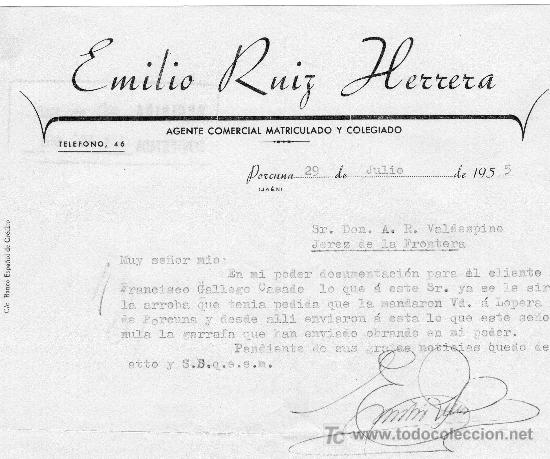 Lettere commerciali: PORCUNA(JA&Eacute;N) 29 DE JULIO DE 1955. CARTA COMERCIAL EMILIO RUIZ HERRERA
