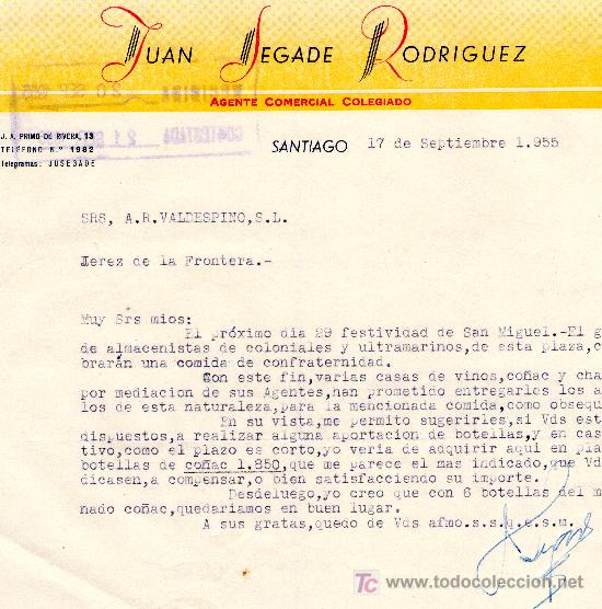 Gesch&auml;ftsbriefe: SANTIAGO, 17 DE SEPTIEMBRE 1955 CARTA COMERCIAL. JUAN SEGADE RODRIGUEZ