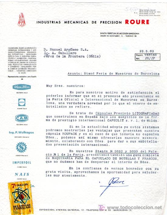 Commercial Letters: JEREZ DE LA FRONTERA ( CADIZ). 1963. CARTA COMERCIAL DE INDUSTRIAS MECANICAS DE PRECISION. ROURE.
