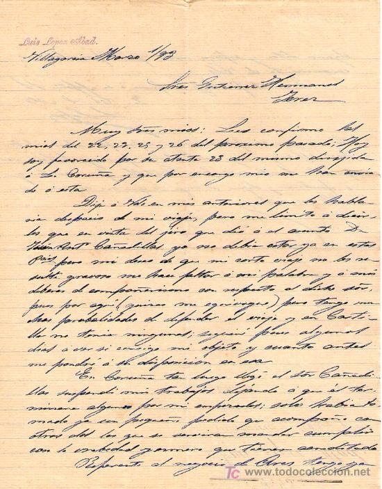 Lettres commerciales: VILLAGARCIA. 1893. CARTA COMERCIAL DE LUIS LOPEZ ABAD.