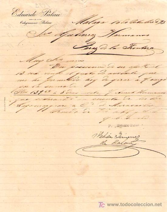 Lettres commerciales: MALAGA. 1893. CARTA COMERCIAL DE EDUARDO PALAU.