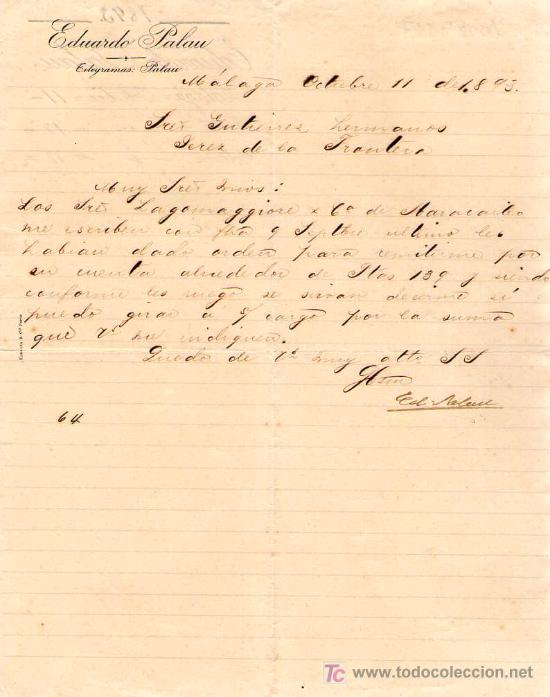 Lettres commerciales: MALAGA. 1893. CARTA COMERCIAL DE EDUARDO PALAU.