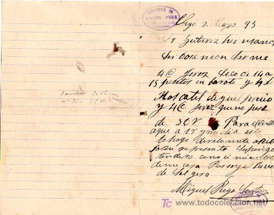 Lettres commerciales: VIGO. 1893. CARTA COMERCIAL DE CONFITERIA DE MIGUEL PUGA.