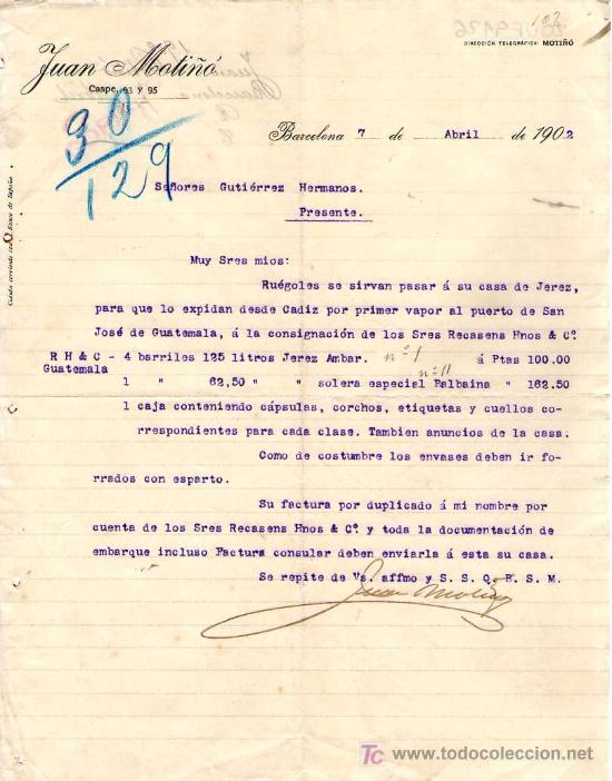 Lettres commerciales: BARCELONA. 1902. CARTA COMERCIAL DE JUAN MOTI&Ntilde;O.
