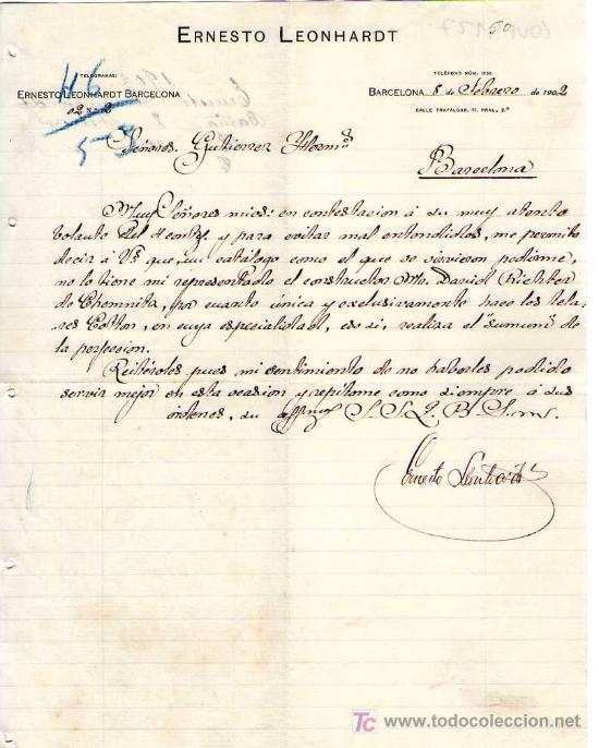 Lettres commerciales: BARCELONA. 1902. CARTA COMERCIAL DE ERNESTO LEONHARDT.