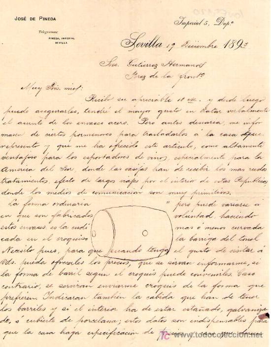 Lettres commerciales: SEVILLA. 1893. CARTA COMERCIAL DE JOSE DE PINEDA.
