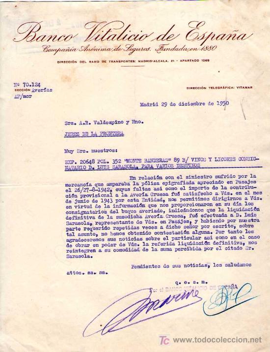 Commercial Letters: MADRID. 1950. CARTA COMERCIAL DE BANCO VITALICIO DE ESPA&Ntilde;A.