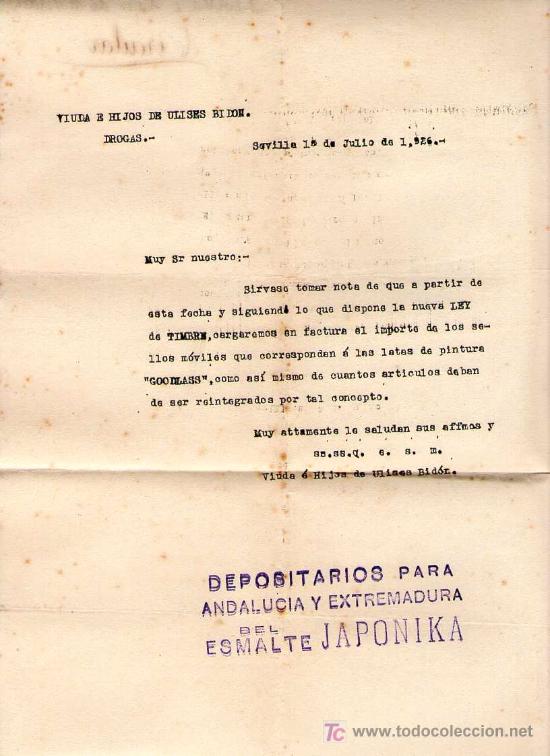 Cartas comerciales: SEVILLA. 1926. CARTA COMERCIAL DE VIUDA E HIJOS DE ULISES BIDON.