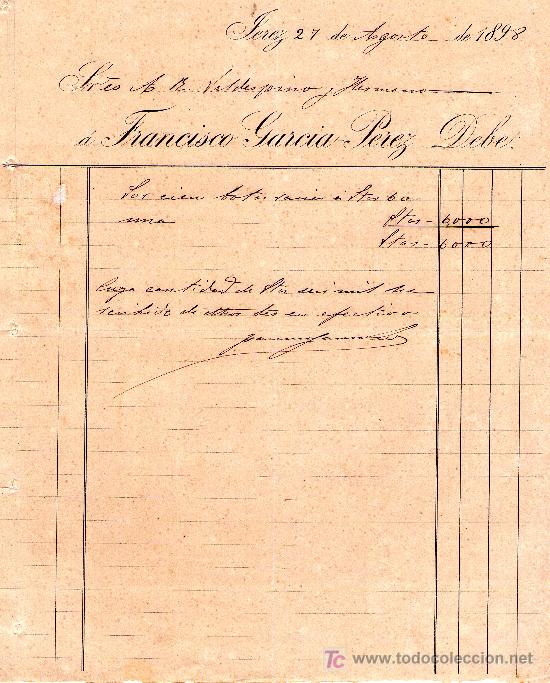 Lettere commerciali: JEREZ 27 DE AGOSTO DE 1898.CARTA COMERCIAL VALDEPINO Y HERMANOS