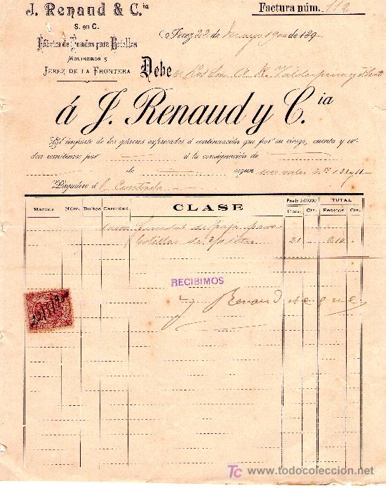 Lettere commerciali: JEREZ 22 DE MAYO DE 1900. CARTA COMERCIAL J.RENAUD & CIA.