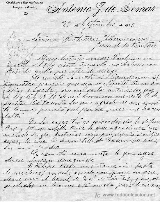 Lettere commerciali: MADRID 29 DE SEPTIEMBRE.CARTA COMERCIAL ANTONIO G. DE GOMAR