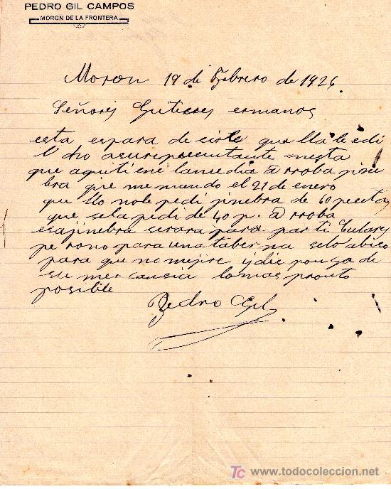 Cartas comerciales: MORON 19 DE FEBRERO DE 1926. CARTA COMERCIAL PEDRO GIL CAMPOS