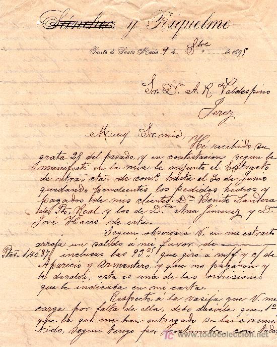 Cartas comerciales: PUERTO DE SANTA MARIA 9 DE FEBRERO DE 1895. CARTA COMERCIAL RIQUELME