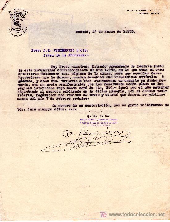 Cartas comerciales: MADRID, 24 DE ENERO DE 1953. CARTA COMERCIAL SOCIEDAD HOSTELERIA DE MADRID