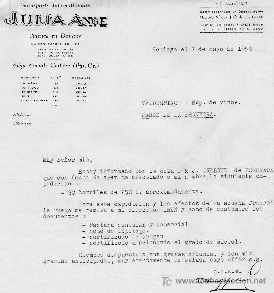 Cartas comerciales: HENDAYA AL 7 DE MAYO DE 1953. CARTA COMERCIAL JULIA ANGE