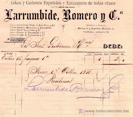 Cartas comerciales: JEREZ 16 DE OCTUBRE1911.CARTA COMERCIAL  LARRUMBIDE, ROMERO Y CIA