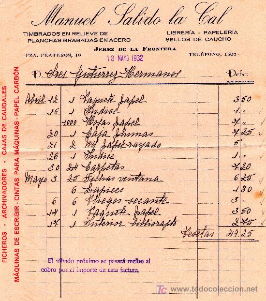 Cartas comerciales: JEREZ 18 DE MAYO DE 1932.CARTA COMERCIAL  MANUEL LALIDO LA CAL