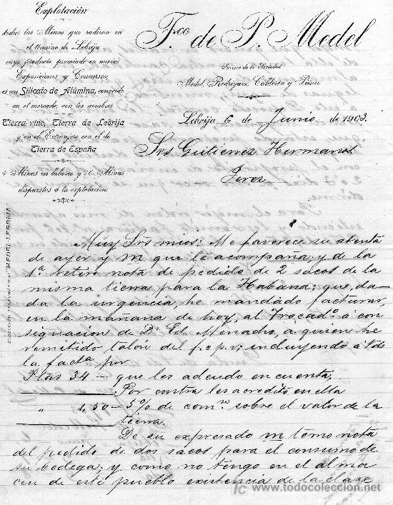 Cartas comerciales: LEBRIJA 6 DE JUNIO DE 1903.CARTA COMERCIAL FRANCISO DE P. MEDEL