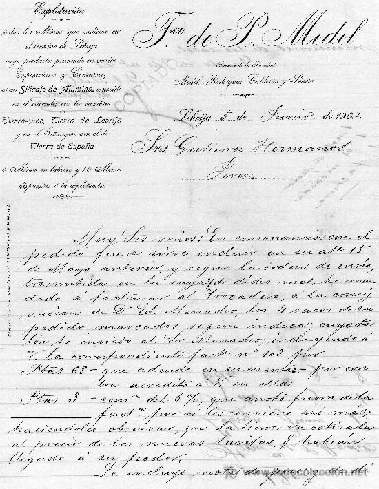 Cartas comerciales: LEBRIJA 5 DE JUNIO DE 1903.CARTA COMERCIAL FRANCISO DE P. MEDEL