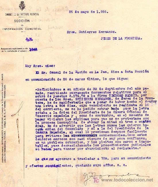 Cartas comerciales: JEREZ 26 DE MAYO DE 1926.CARTA COMERCIAL CONSEJO DE LA ECONOMIA NACIONAL