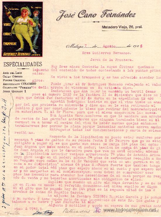 Cartas comerciales: MALAGA 7 DE AGOSTO DE 1926.CARTA COMERCIAL JOS&Eacute; CANO FERN&Aacute;NDEZ