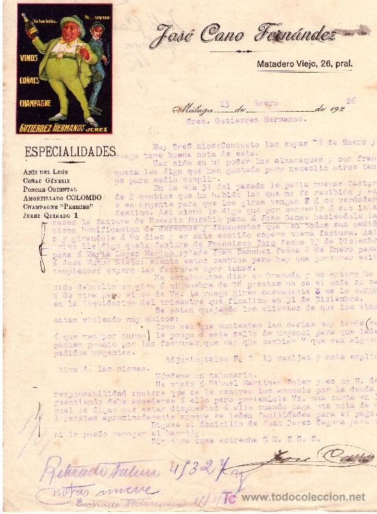 Cartas comerciales: MALAGA 13 DE ENERO DE 1926.CARTA COMERCIAL JOS&Eacute; CANO FERN&Aacute;NDEZ