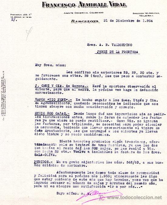 Cartas comerciales: BARCELONA 31 DE DICIEMBRE DE 1954.CARTA COMERCIAL FRANCISCO ALMIRALL VIDAL