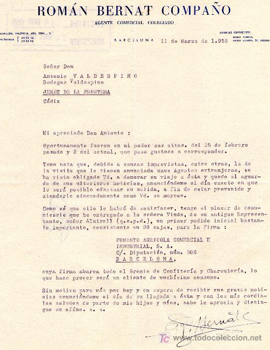 Cartas comerciales: BARCELONA 11 DE MARZO DE 1955.CARTA COMERCIAL ROM&Aacute;N BERNAT COMPA&Ntilde;O