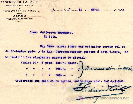 Cartas comerciales: JEREZ 11 DE MARZO DE 1926.CARTA COMERCIAL FEDERICO DE LA CALLE