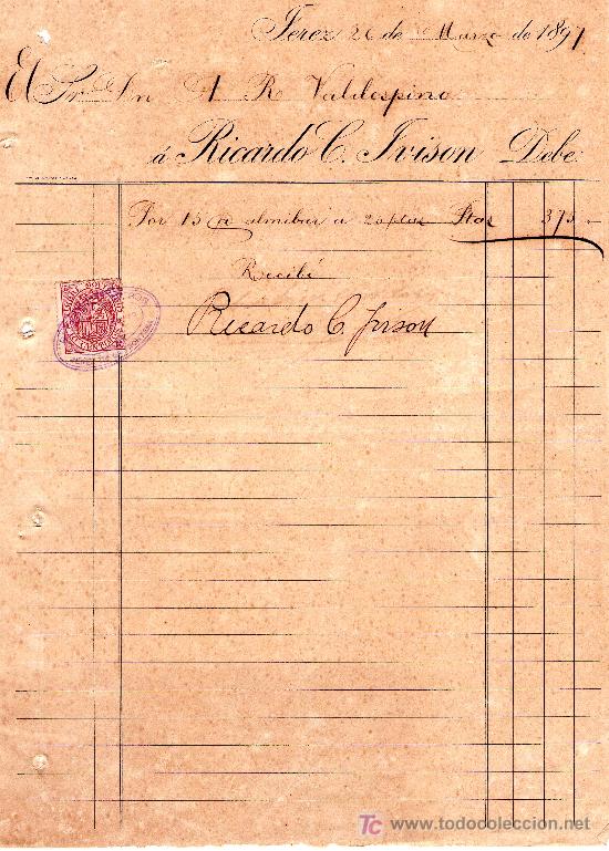 Cartas comerciales: JEREZ 26 DE MARZO DE 1897. CARTA COMERCIAL A. R. VALDESPINO
