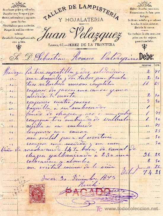 Lettres commerciales: JEREZ 30 DE DICIEMBRE DE 1897. CARTA COMERCIAL TALLER DE LAMPISTER&Iacute;A