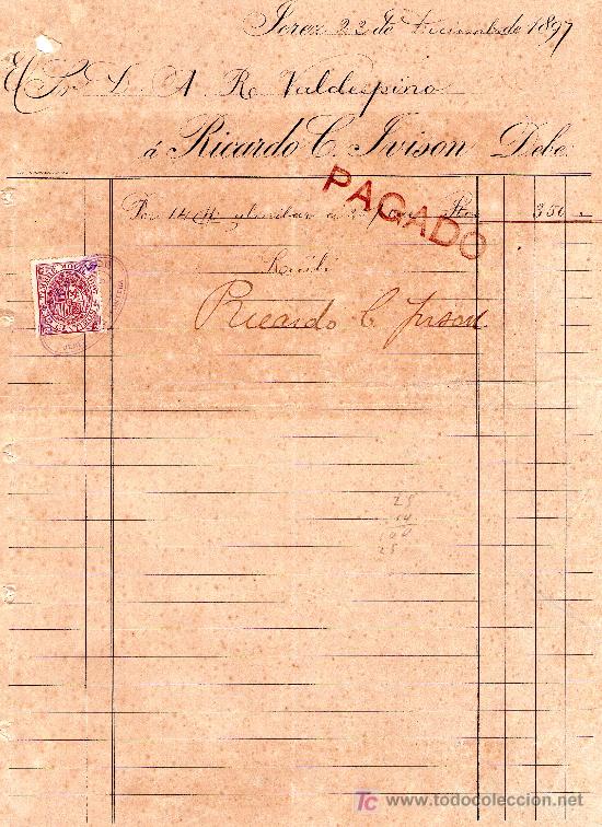Lettres commerciales: JEREZ 23 DE DICIEMBRE DE 1897. CARTA COMERCIAL A.R. VALDESPINO