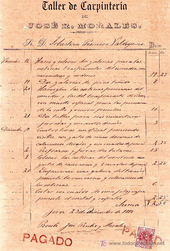 Lettres commerciales: JEREZ 23 DE DICIEMBRE DE 1897. CARTA COMERCIAL TALLER DE CARPINTERIA