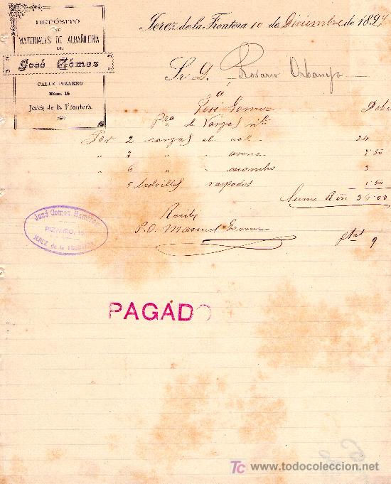 Lettres commerciales: JEREZ 10 DE DICIEMBRE DE 1897. CARTA COMERCIAL DEPOSITO