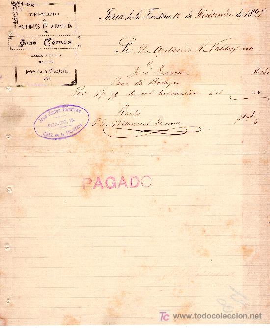 Lettres commerciales: JEREZ 10 DE DICIEMBRE DE 1897. CARTA COMERCIAL DEPOSITO